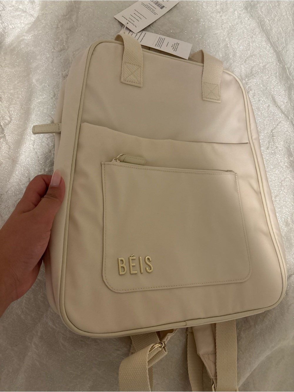 BEIS Cream Minimalist Backpack Tote - Picture 7 of 8